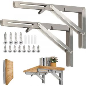 Ersandy - tagère Murale Pliante de 400 mm, Support de Pliant en Acier inoxydable 304 pour établi, Équerre pliante Support, Equerre pour Etagere