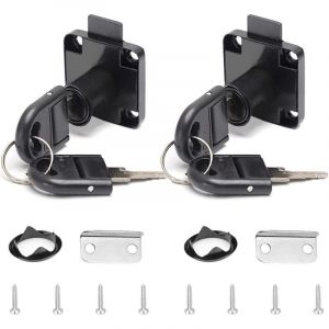 2 Pi&egrave;ces Noir Serrure de Tiroir de Bureau Serrure en Alliage avec 4 Cl&eacute;s Serrure Cylindre de Meuble Pour Bureau Boite aux Lettres Tiroir Placard