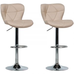 Lot 2 Chaises de Bar Cuir PU Beige Design avec Pied en M&eacute;tal Argent&eacute; Hauteur Ajustable pour Coin Bar au Style Moderne Beliani