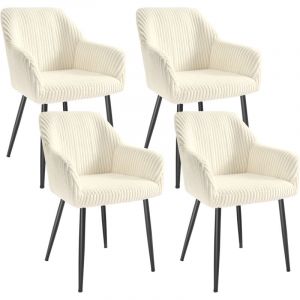 SONGMICS Lot de 4 Chaise de Salle &agrave; Manger, Velours C&ocirc;tel&eacute;, Accoudoirs, Charge 120 kg, Pieds en M&eacute;tal, pour Salle &agrave; Manger, Blanc et Noir