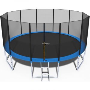Trampoline 490 cm - avec filet et &eacute;chelle - bleu - jusqu'&agrave; 150 kg