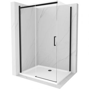 Mexen - Cabine de douche coulissante Omega 120 x 70 cm, transparente, noire + receveur Flat, blanc - 825-120-070-70-00-4010B