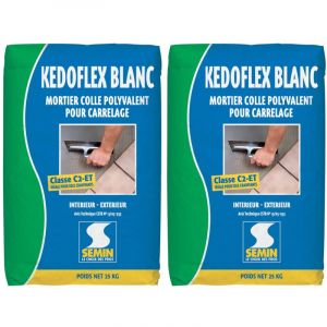 Mortier Colle Polyvalent pour Carrelage Kedoflex Blanc Semin Int&eacute;rieur/Ext&eacute;rieur, sac de 25 kg, lot de 2