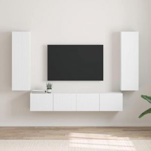 Meuble TV mural 2 pcs-Banc TV-Meuble T&eacute;l&eacute; Blanc 30 x 31 x 100 cm Bois d'ing&eacute;nierie