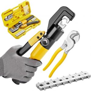 TEENO Pince &agrave; sertir hydraulique 10T et coupe-c&acirc;ble, Kit avec 9 matrices, 12 &agrave; 2/0 AWG, Pince &agrave; sertir manuelle pour bornes &eacute;lectriques et fils