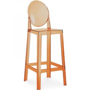 Privatefloor - Tabouret de bar avec dossier - Design transparent - 75cm - Victoria Queen Orange transparent