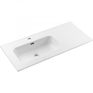 Vasque simple &agrave; poser 100 cm avec plan en c&eacute;ramique blanche brillante &ndash; Design moderne et entretien facile