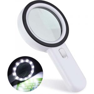 ZVD - Loupe Lecture, Loupe Grossissante 12 led Loupe 30X, Grande Loupe Lumineuse Loupe de Poche pour Bijoutier, Horloger, Artisanat, Enfant,