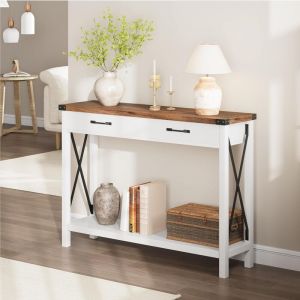 Hoerfuriy - Table console avec tiroirs, table de canapé étroite en bois avec 2 étagère 2 tiroirs de rangement pour entrée, hall d'entrée, couloir,