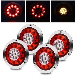 Feu arri&egrave;re de camion, rond 19 LED arr&ecirc;t de frein de remorque tourner les feux arri&egrave;re 4PCS &eacute;tanche bicolore feu arri&egrave;re indicateur de lampe 12V 24V