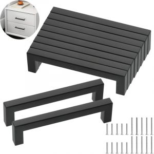 10 Pi&egrave;ces Poignee de Meuble Cuisine Noir 128 mm, Acier Inoxydable Poign&eacute;es Moderne Carr&eacute;e Meubles, Poignee de Meuble Noir Cuisine pour Bureaux,
