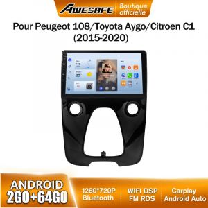 AWESAFE Autoradio Android 13 2Go+64Go pour Toyota Aygo/Citroen C1/Peugeot 108 (2015-2020) 10'' &Eacute;cran Tactile Carplay Android Auto