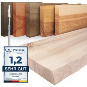 Lamo Manufaktur - tagère murale en bois massif, bord irrégulier, étagère flottante montage invisible Brut 60cm, LW-01-A-001-60W