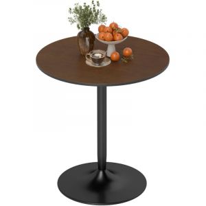 Table à manger ronde 70 cm pour 2 personnes avec plateau en placage de bois massif et piétement en acier marron
