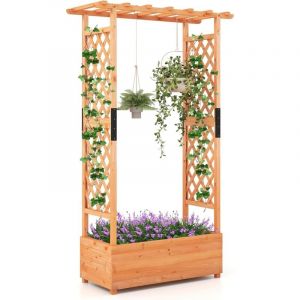 Goplus - Jardinière Surélevée avec Treillis, Lit de Jardin en Bois avec Toit Suspendu, Trous de Drainage, 110x44x182cm