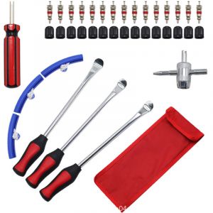 Kit Professionnel 3 Pi&egrave;ces pour D&eacute;monte Pneus - Levier et Cuill&egrave;res en Acier pour Moto/Voiture/V&eacute;lo, avec Prot&egrave;ge-Jantes, Outil de R&eacute;paration Rapide
