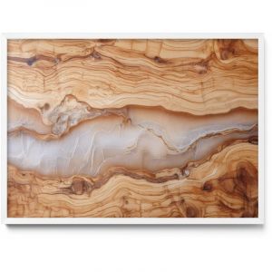 Tableau Magn&eacute;tique en M&eacute;tal Tableau pour Magnet - Motif Structure en bois avec r&eacute;sine - Minimaliste - Cadre Blanc - 70x50 cm - Plaque Magn&eacute;tique