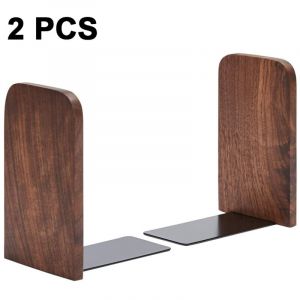 Serre-livres en bois 1 paire de support de livre de bureau en h&ecirc;tre allemand antid&eacute;rapant (Buche-A), t&ecirc;te carr&eacute;e en noyer noir