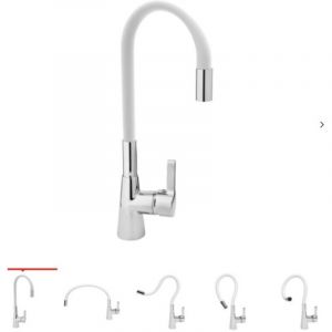 Mitigeur &eacute;vier avec douchette flexible couleur blanc