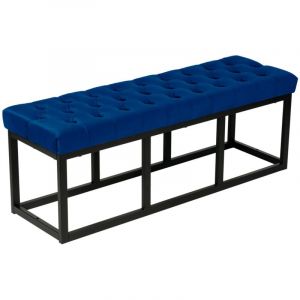 D&eacute;coshop26 - Banquette banc bout de lit longueur 120 cm en velours capitonn&eacute; en velours bleu et m&eacute;tal noir 100003666