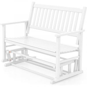 Goplus - Banc de Balancement Extérieur 2 Places 126x68x100CMCharge225KG-Balancelle en Bois de Peuplier avec Accoudoirs Blanc