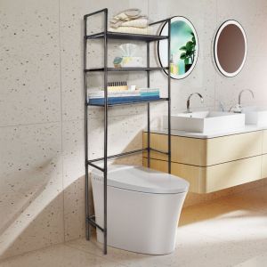 Dazhom - Meuble étagère wc 3 Étagères Étagère Organisateur des Toilettes 150x50x26cm Noir