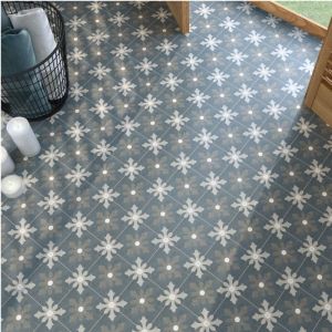 Carrelage gr&egrave;s c&eacute;rame effet carreau de ciment TOURELLE 15x15 cm Bleu - - bo&icirc;te de 0.50 m2