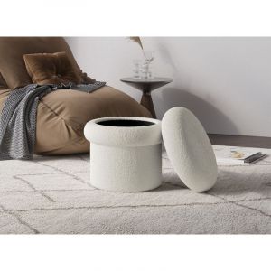 Deco In Paris - Pouf coffre en tissu bouclette &eacute;cru shera