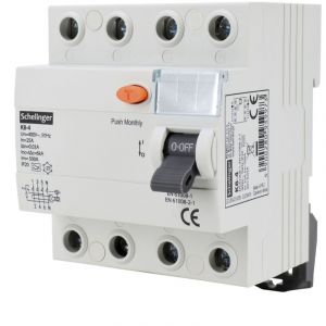 Disjoncteur différentiel 4P 63A 30mA - Type a - 4 modules - Installation sur rail din