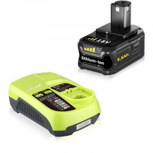Pdstation - Batterie Li-ion de remplacement 5500 mAh pour batterie Ryobi 18 v P108 avec chargeur Ryobi P117 RB18L50 RB18L40 RB18L25 RB18L15 RB18L13