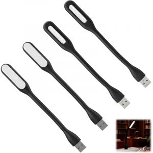 4Pcs Mini Lampes LED USB Flexibles Col de Cygne pour Ordinateur Portable, Clavier, Noir &ndash; Lampe de Bureau Flexible, &Eacute;clairage de Clavier USB, Lampe