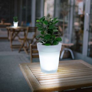 Pot de fleur solaire led pot de fleur pot de fleur lumineux Eclairage solaire pour pot de fleur, blanc satiné, batterie led blanc neutre, h 19 cm,