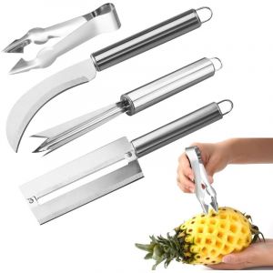 Coupe Ananas,D&eacute;coupe Ananas,&eacute;plucheur Contient Coupe-Ananas,Couteau &agrave; Canne &agrave; Sucre,&eacute;p&eacute;pineur et une Fourchette &agrave; Ananas,Eplucheur en Acier