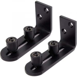 2PCS Guide Portail Coulissant R&eacute;glable Montage Mural Roues Doubles Fond Guide pour Accessoire de Quincaillerie de Porte de Grange Noir