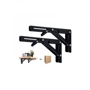 2PCS Support d' Étagères Pliable 400mm Équerre Pliante Étagère Murale Support Pliante Robuste Noir Support Console Pliable pour Table Etagere Murale