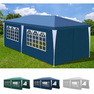 Swanew - 3x6M Tonnelle avec 6 Bâche Latérales Amovibles et 4 Fenêtres Décoratives, Gazebo de Jardin Rapide à Installer,Bleu