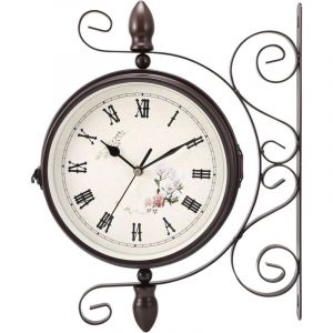 Horloge de Gare Noire &agrave; Double Face avec Support, Style R&eacute;tro, Grand Horloge de Station New York, Horloge Metal pour Salon, Cuisine, Chambres,