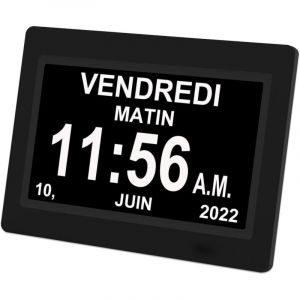 Ulisem 7 Pouces Horloge numérique Horloge de Jour Grand écran réveil Horloge Murale horloge Alzheimer pour parents, rappel de médicaments pour