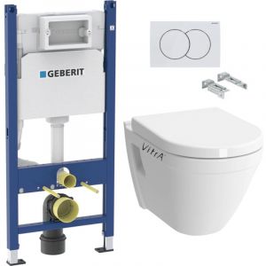 Pack wc Bati-support Geberit Duofix + wc suspendu Vitra S50 + Abattant soft close + Plaque blanche + Set d'isolation phonique (s