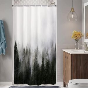 Rideau de douche Misty Forest Petite demi-taille 91,4 cm de large x 72 L, rideau de douche Nature Woodland, rideau de bain Secnic Fantasy Fog Magic
