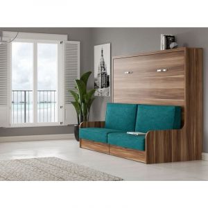 Les Tendances - Lit escamotable horizontal 160x200 avec canapé tissu Kalian-Avec matelas-Coffrage Cambrian-Façade Cambrian-Canapé Gris foncé