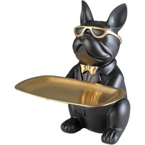 Statue de bouledogue en r&eacute;sine - Figurine de chien - D&eacute;coration artisanale - Noir