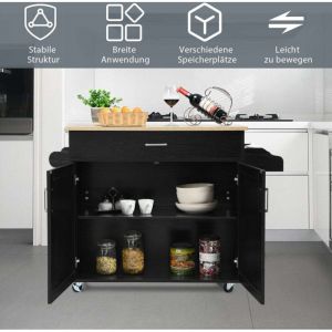Northix - Desserte de cuisine ilot de cuisine avec tiroir et etagere reglable en hauteur 116 x 40 x 85 cm noir naturel