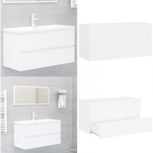 Vidaxl - Armoire d'&eacute;vier Blanc 90x38,5x45 cm Bois d'ing&eacute;nierie - Meuble De Salle De Bain - Armoire Lavabo - Rangement Salle De Bain - Meuble Vasque