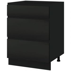 Casserolier &icirc;lot de cuisine Lovia Noir Mat L 60 cm - Porte avec poign&eacute;e int&eacute;gr&eacute;e Coulisses tiroir avec amortisseur Black