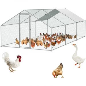 Mophorn - vevor Grand poulailler en metal, 9,8 x 19,3 x 6,5 pieds, enclos de poulet pour cour avec couverture, poulailler a toit en fleche avec