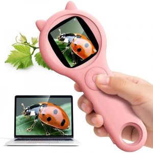 200X Microscope pour Enfants, Microscope Num&eacute;rique Portable avec &Eacute;cran IPS de 2", Microscope de Poche avec 8 LED R&eacute;glables, Vue PC Compatible avec
