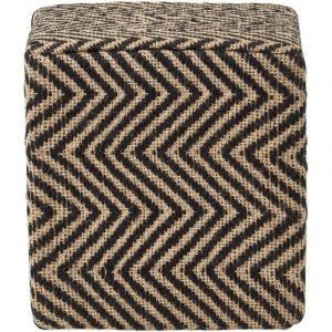 Pouf carré Jute Motif chevron Noir et crème 36 x 36 x 38 cm - Homescapes