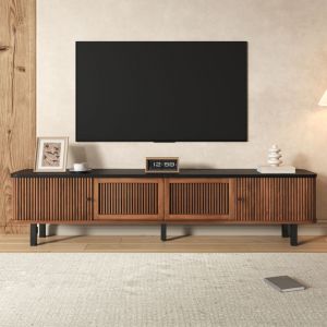 Meuble TV Moderne 190x35x45 Cm &ndash; Meuble Bas avec 2 Portes Coulissantes, 2 Portes Treillis et Design Unique