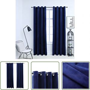 The Living Store - Rideaux occultants et anneaux 2pcs Velours Bleu foncé 140x225cm - Rideaux Velours - Rideaux Bleus - Rideaux Occultants
